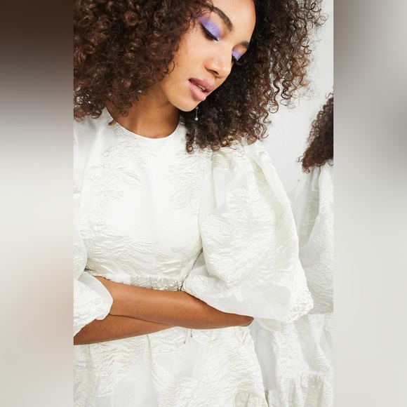 ASOS EDITION Tiered Metallic Floral Jacquard Midi Dress – Ivory/White NWT Size 4 - Picture 14 of 16